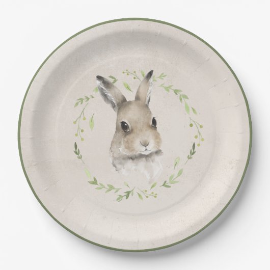 Bosdieren Bunny Rabbit Greenery Baby shower Papieren Bordje (Voorkant)