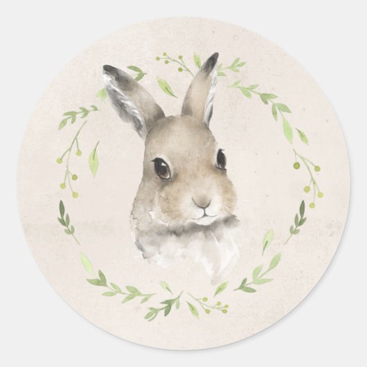 Bosdieren Bunny Rabbit Greenery Baby shower Ronde Sticker (Voorkant)