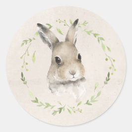 Bosdieren Bunny Rabbit Greenery Baby shower Ronde Sticker