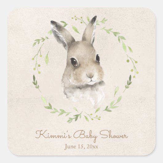 Bosdieren Bunny Rabbit Waterverf Baby shower Vierkante Sticker (Voorkant)