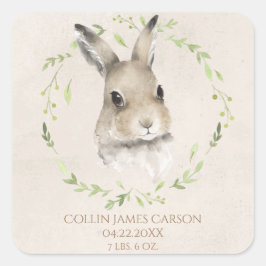 Bosdieren Bunny Waterverf Birth Stats Vierkante Sticker