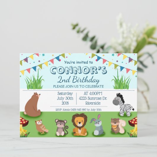 Bosdieren Cartoon Kind Verjaardag Personaliseren Kaart (Staand voorkant)