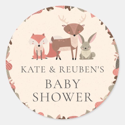 Bosdieren Couples Baby Shower Ronde Sticker (Voorkant)