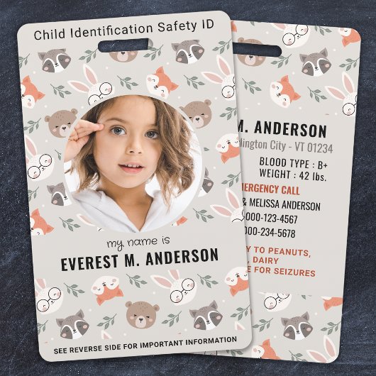 Bosdieren Cute Aangepast Modern Foto Kinder ID Badge