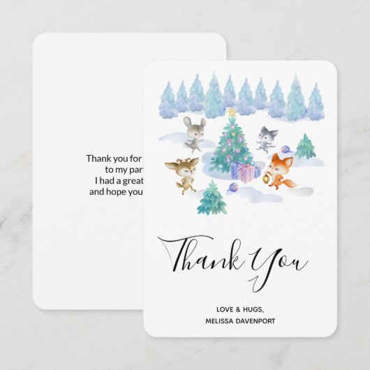 Bosdieren dansen rond de kerstboom bedankkaart (Voorkant / Achterkant)