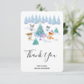 Bosdieren dansen rond de kerstboom bedankkaart (Staand voorkant)