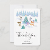 Bosdieren dansen rond de kerstboom bedankkaart (Voorkant)