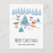 Bosdieren dansen rond de kerstboom briefkaart (Voorkant)
