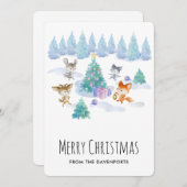 Bosdieren dansen rond de kerstboom feestdagenkaart (Voorkant / Achterkant)
