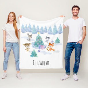 Bosdieren dansen rond de kerstboom fleece deken