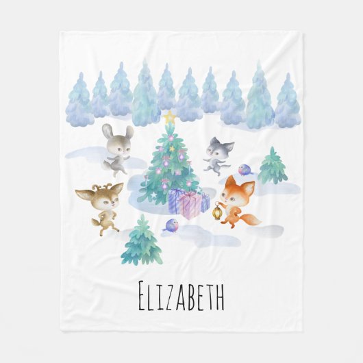 Bosdieren dansen rond de kerstboom fleece deken (Voorkant)