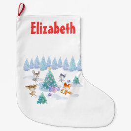 Bosdieren dansen rond de kerstboom grote kerstsok