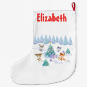 Bosdieren dansen rond de kerstboom grote kerstsok (Achterkant)