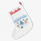 Bosdieren dansen rond de kerstboom grote kerstsok (Achterkant (Hangend))