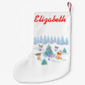 Bosdieren dansen rond de kerstboom kleine kerstsok (Achterkant)