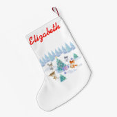 Bosdieren dansen rond de kerstboom kleine kerstsok (Achterkant (Hangend))