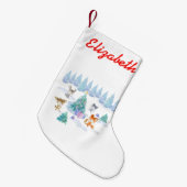 Bosdieren dansen rond de kerstboom kleine kerstsok (Voorkant (Hangend))