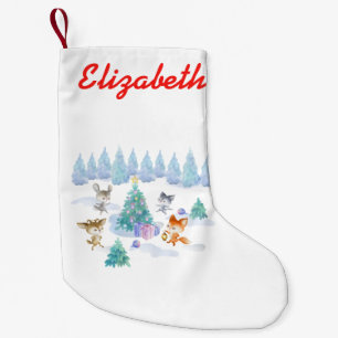 Bosdieren dansen rond de kerstboom kleine kerstsok