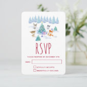 Bosdieren dansen rond de kerstboom RSVP kaartje (Staand voorkant)