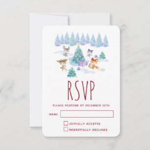 Bosdieren dansen rond de kerstboom RSVP kaartje