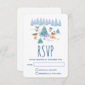 Bosdieren dansen rond de kerstboom RSVP kaartje (Voorkant / Achterkant)