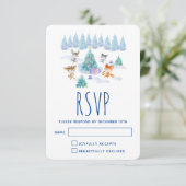 Bosdieren dansen rond de kerstboom RSVP kaartje (Staand voorkant)