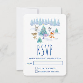 Bosdieren dansen rond de kerstboom RSVP kaartje