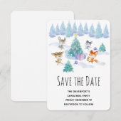Bosdieren dansen rond de kerstboom save the date (Voorkant / Achterkant)