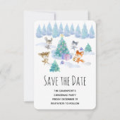 Bosdieren dansen rond de kerstboom save the date (Voorkant)