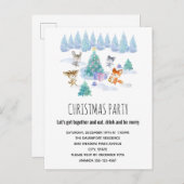 Bosdieren dansen rond de kerstboom uitnodiging briefkaart (Voorkant / Achterkant)