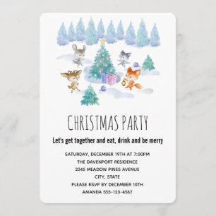 Bosdieren dansen rond kerstboomfeest kaart