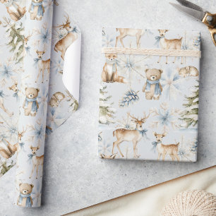 Bosdieren Dusty Blue Christmas Cadeaupapier