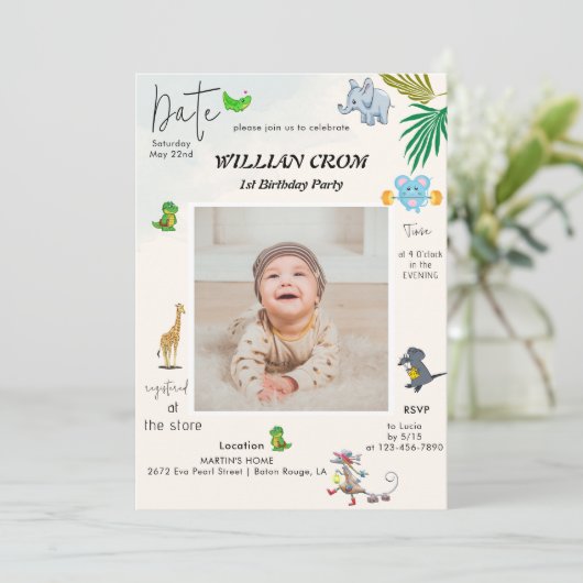 Bosdieren Eerste jaar Eerste Verjaardag Kaart (Staand voorkant)