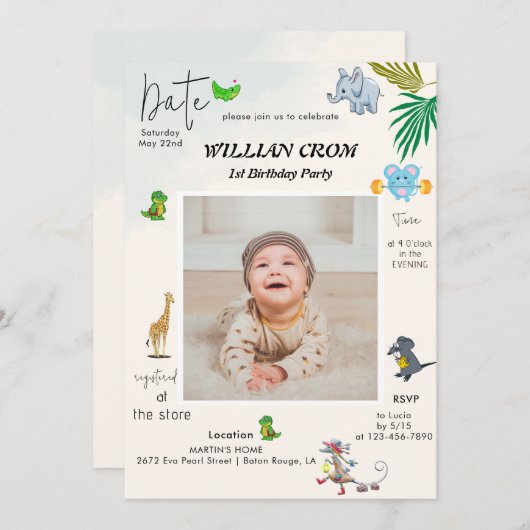 Bosdieren Eerste jaar Eerste Verjaardag Kaart (Voorkant / Achterkant)