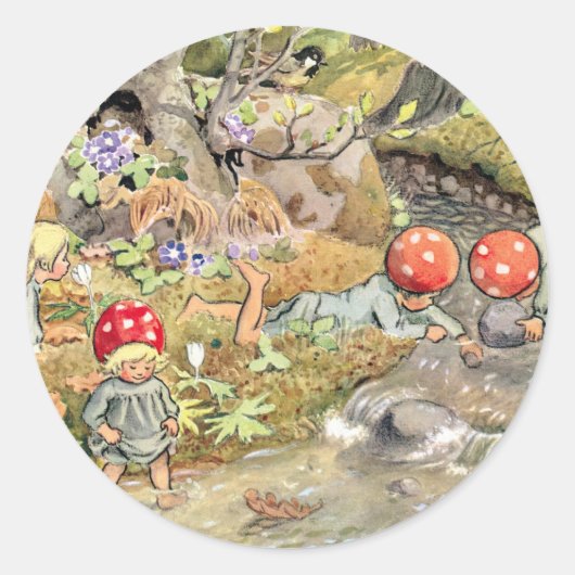 Bosdieren en kinderen Elsa Beskow Ronde Sticker (Voorkant)