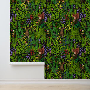 Bosdieren en planten behang