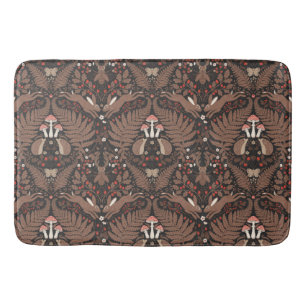 Bosdieren en planten in rood en bruin badmat