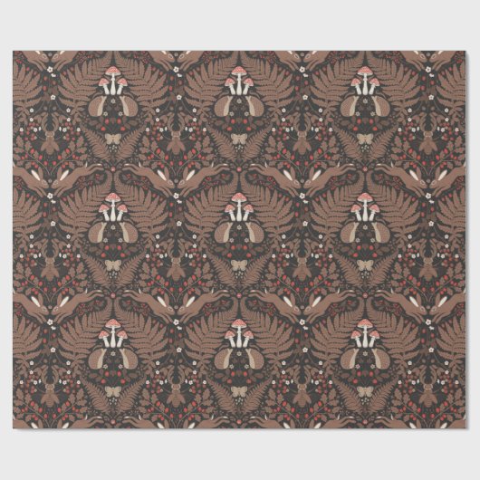 Bosdieren en planten in rood en bruin cadeaupapier (Vlak)