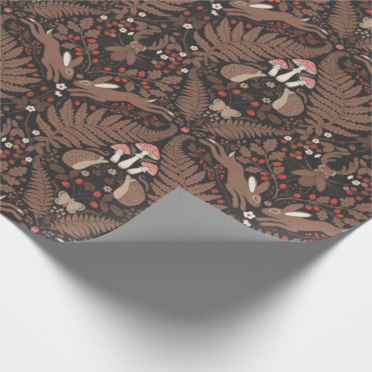 Bosdieren en planten in rood en bruin cadeaupapier (Hoek)