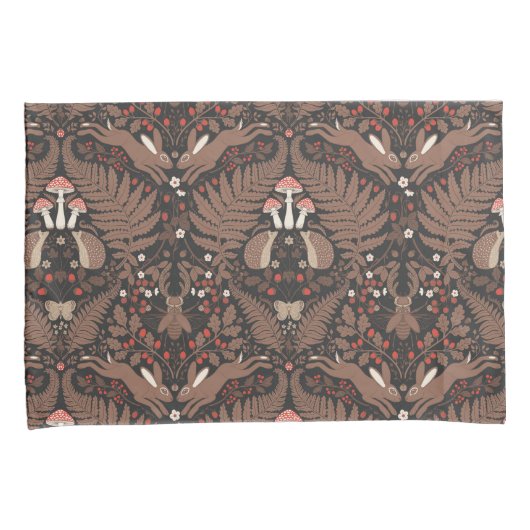 Bosdieren en planten in rood en bruin kussensloop (Voorkant-Rechts)