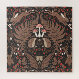 Bosdieren en planten in rood en bruin legpuzzel