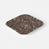 Bosdieren en planten in rood en bruin papieren bordje (Gebogen)