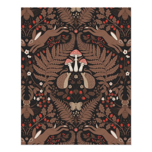 Bosdieren en planten in rood en bruin perfect poster (Voorkant)