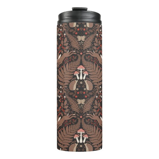 Bosdieren en planten in rood en bruin thermosbeker (Voorkant)