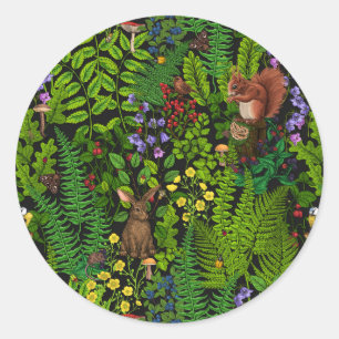 Bosdieren en planten ronde sticker