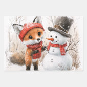 Bosdieren en sneeuwman inpakpapier vel (Voorkant)