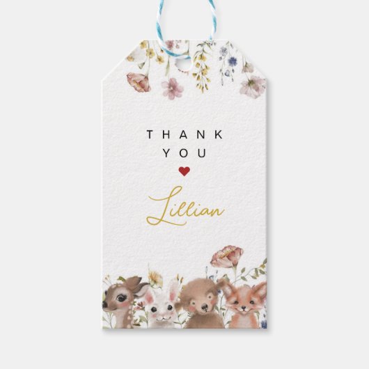 Bosdieren en wilde bloemen Dank u Cadeaulabel (Voorkant)