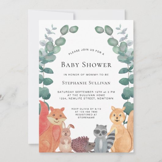 Bosdieren Eucalyptus Groene Baby Shower Kaart (Voorkant)