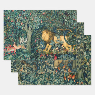 BOSDIEREN, fazant, fox, lion, hazen, groene bloeme Inpakpapier Vel