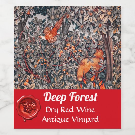 BOSDIEREN Fazant Rode Vos,Grijs Bloemmotief Wijn Etiket (Enkel label)